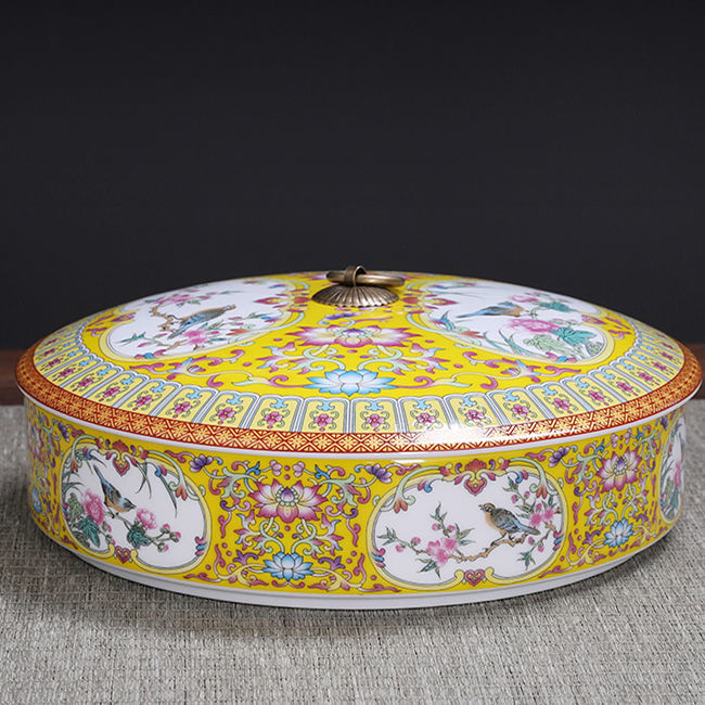 喜上枝头一个茶饼罐珐琅彩复古中式茶叶罐B5B9