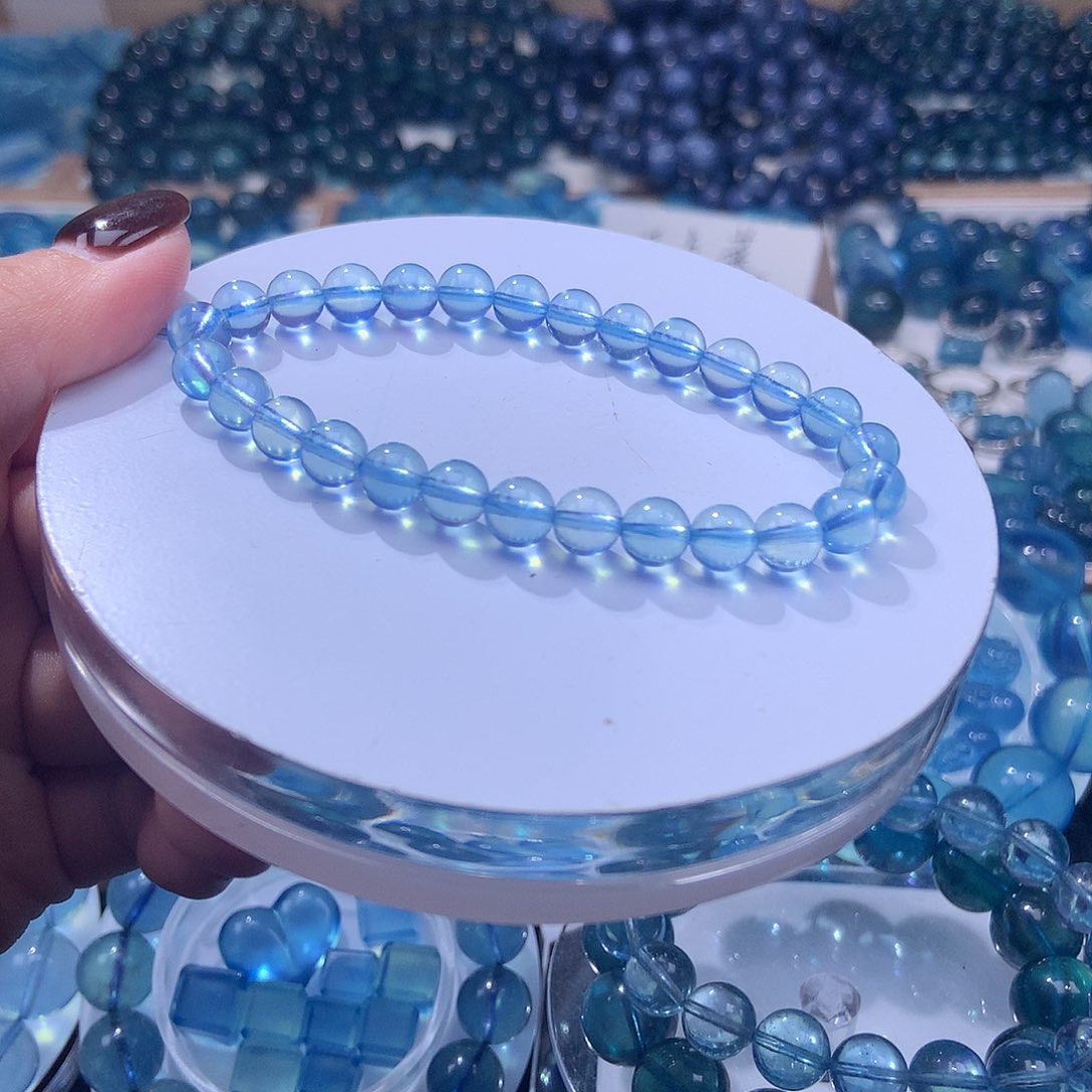 未镶嵌手串海蓝宝石玻璃体圣蓝6mm+【360元】要拍6件