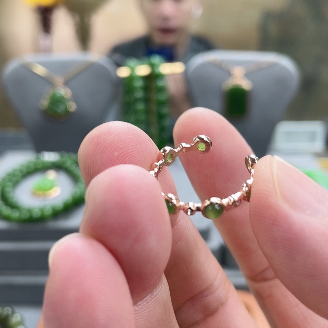 和田玉（碧玉）银S925镀金镶嵌戒指