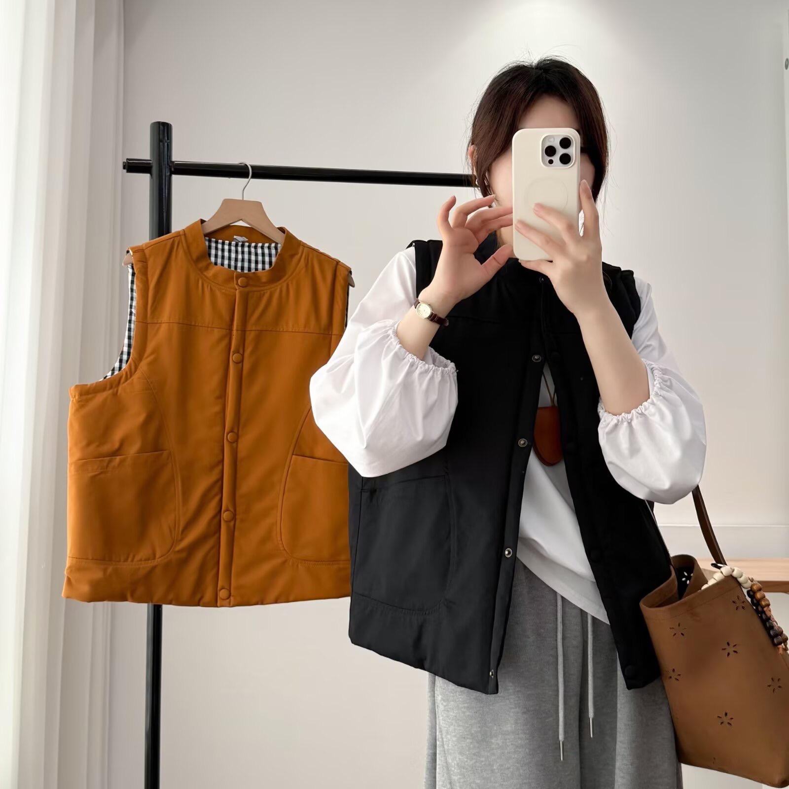 大码复古文艺保暖背心棉上衣夹棉秋冬大码宽松马甲女坎肩外套女