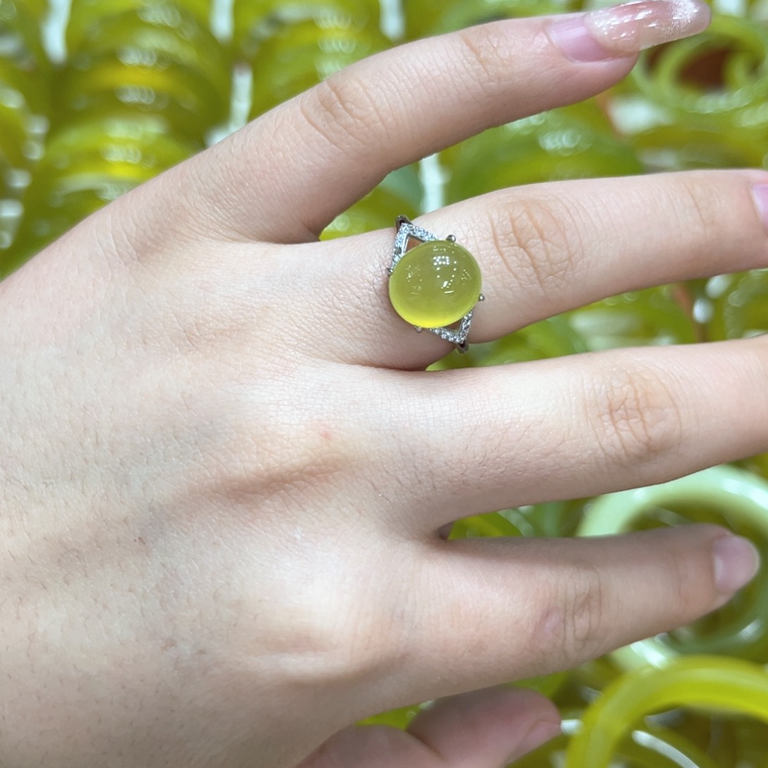 蛇纹石玉戒指银S925镶嵌