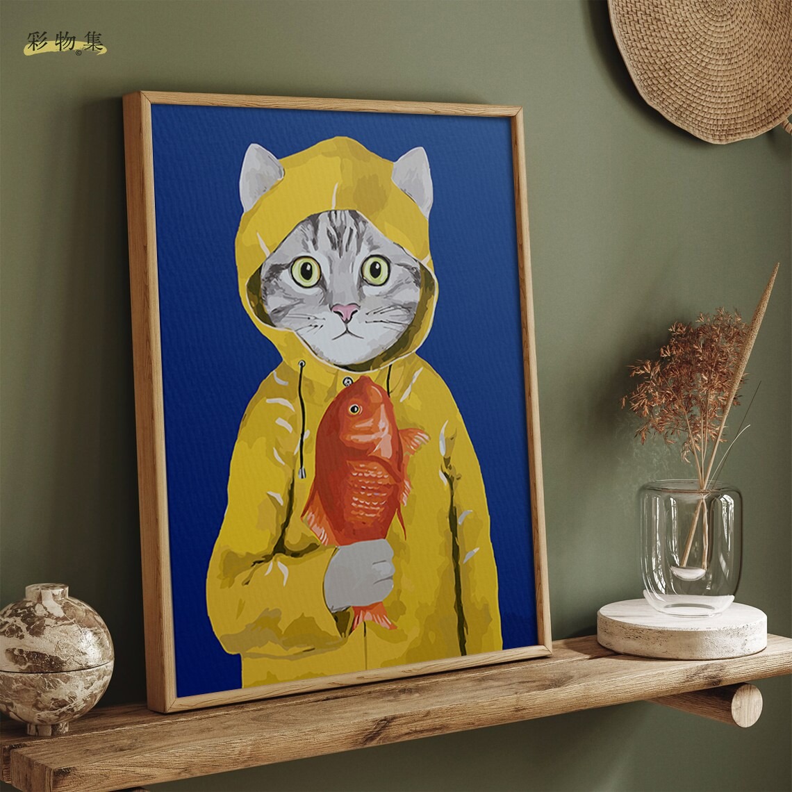 diy数字油画手工填色治愈猫咪狗金鱼萌宠高级文艺小众玄关装饰画