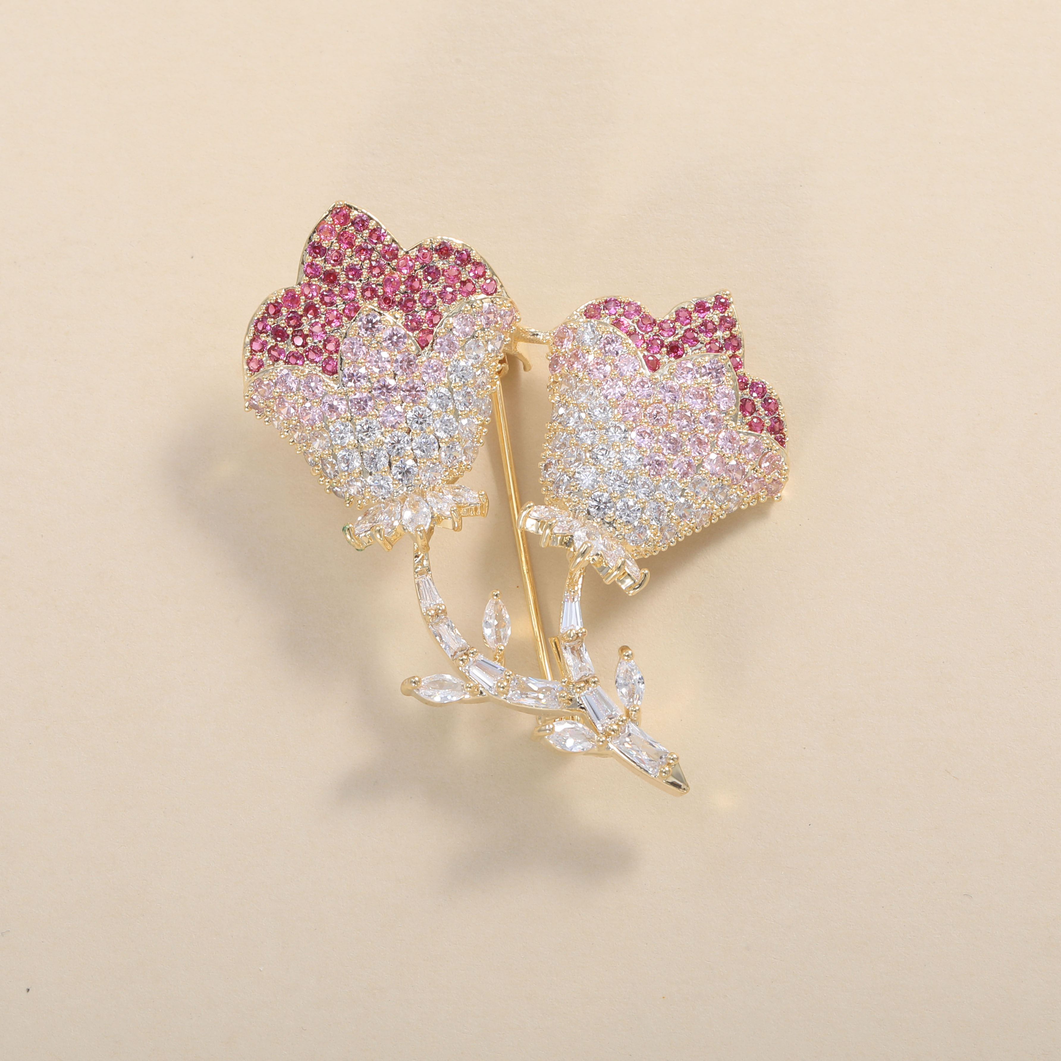 铜合金胸针 ——木木（D254）粉花双蕊胸针