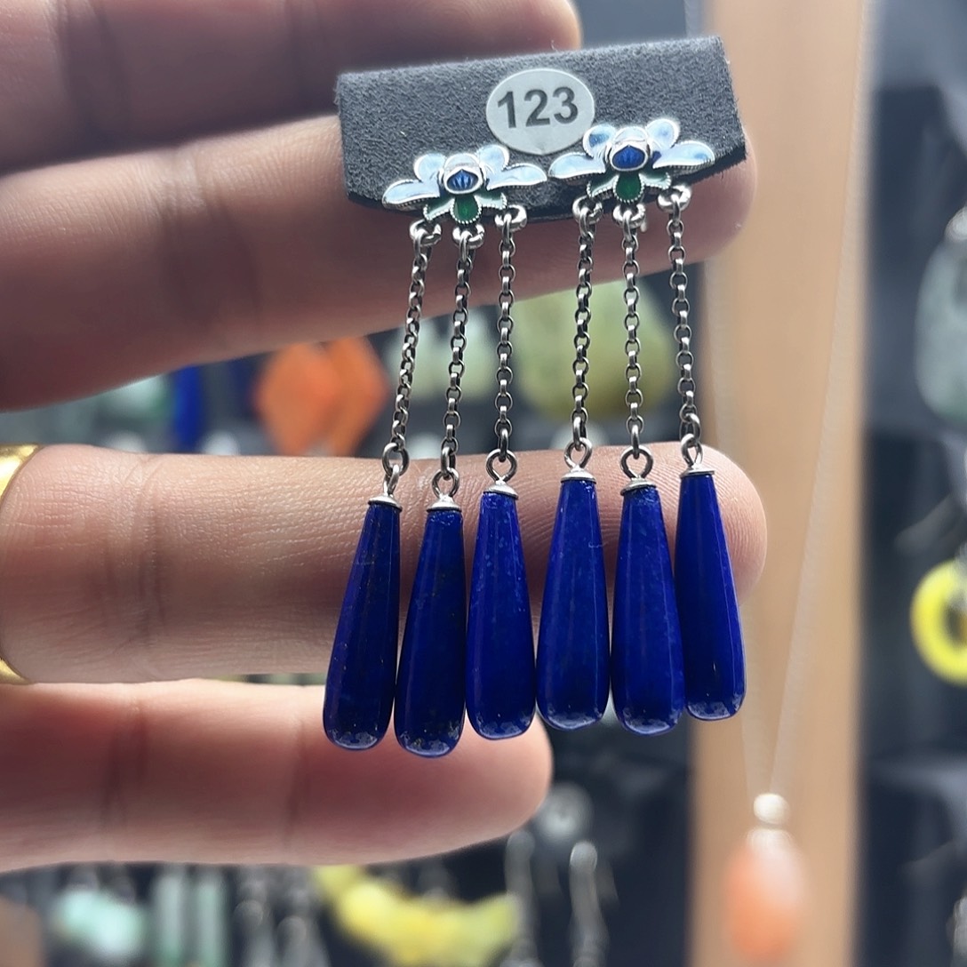 青金石耳饰银S925镶嵌J****s