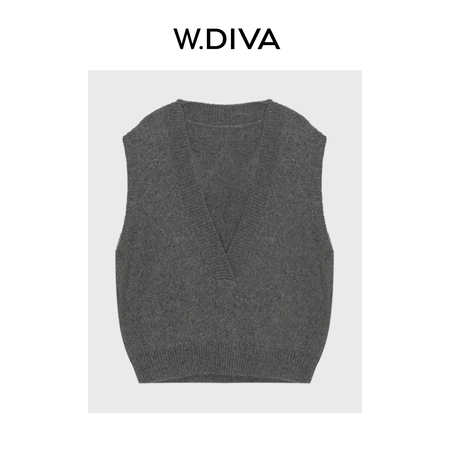 W.Diva【灰阶诗人】秋冬叠穿真丝BABY羊绒V领毛织背心53Z222713