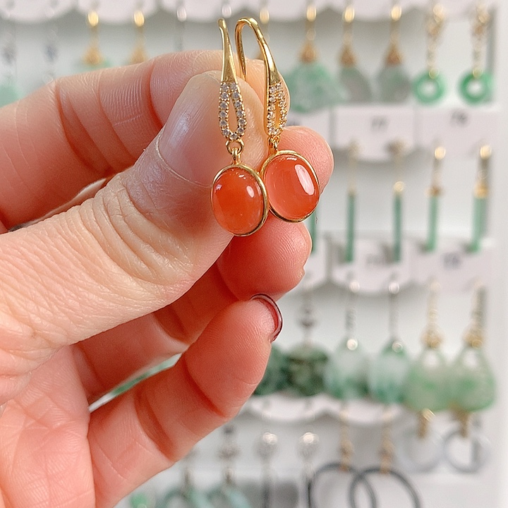 南红玛瑙耳饰银S925镶嵌南红