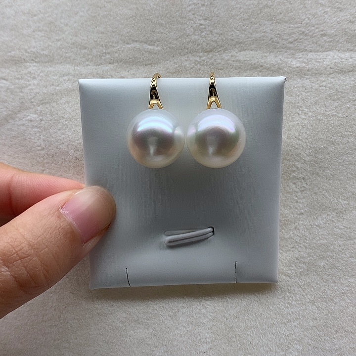 海水珍珠耳饰18K金镶嵌海水澳白高跟鞋耳钩13-14mm
