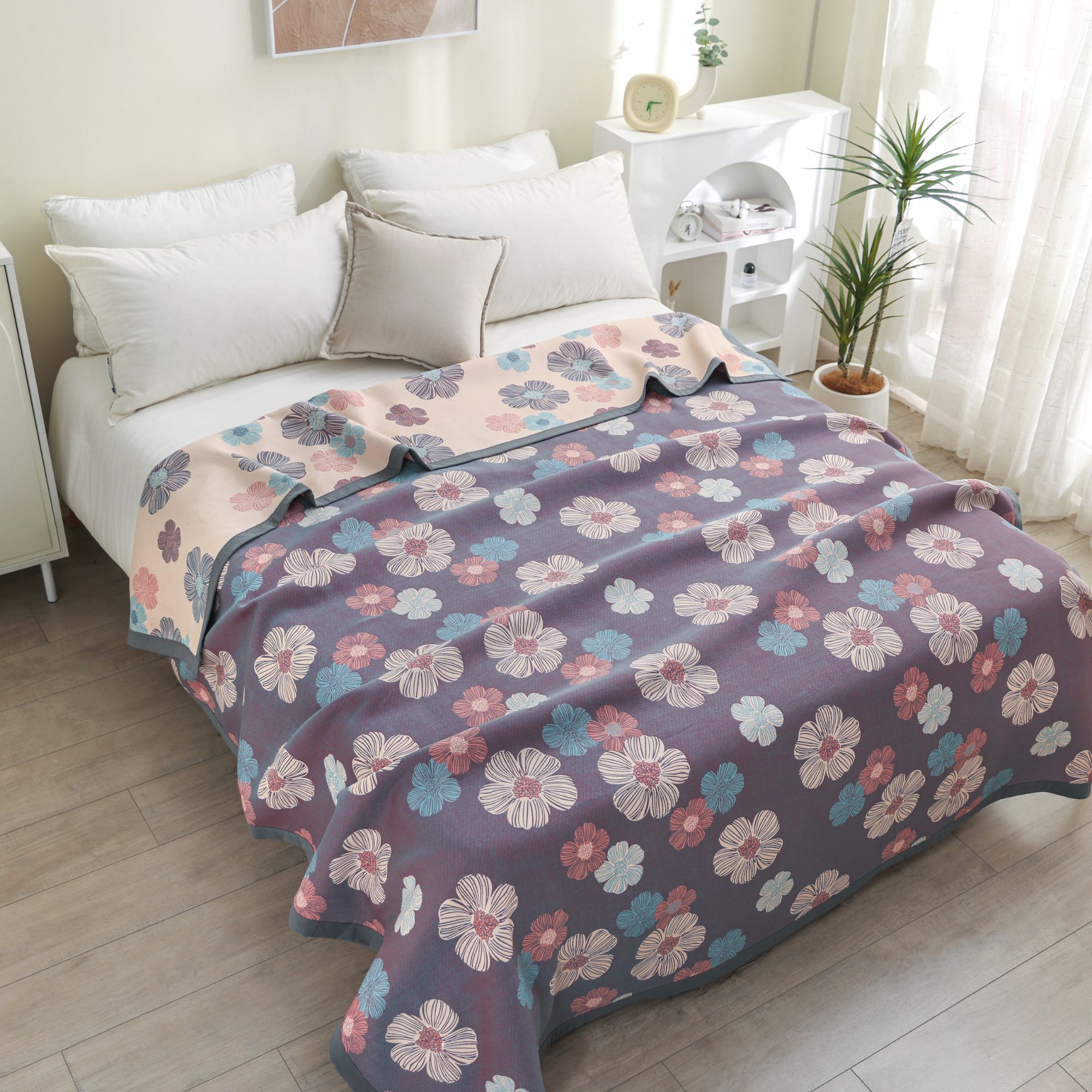 【美好心情】亚麻轻奢柔软多层纱布棉麻软凉席盖毯--200*230