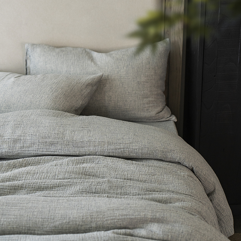 2025新款春秋复古素色棉麻双层纱床单被套四件套床笠式三件套床品