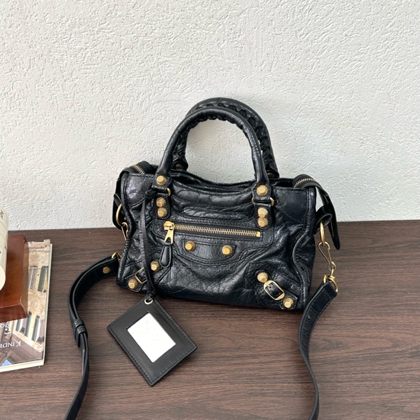 95新 Balenciaga/巴黎世家 黑金mini机车单肩斜挎包124271机车包