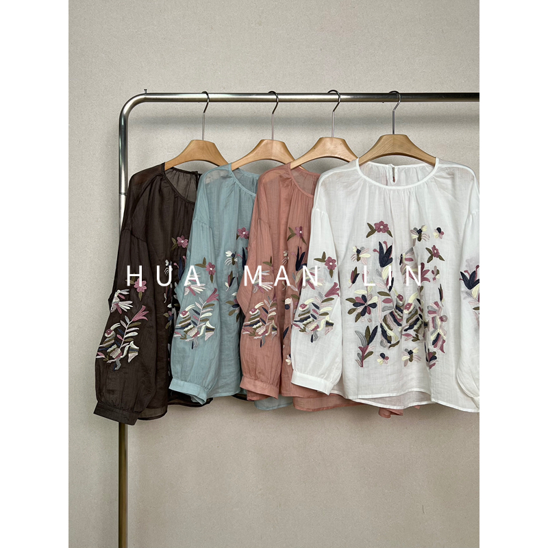 【花滿林】四色圆领重工刺绣苎麻上衣88683
