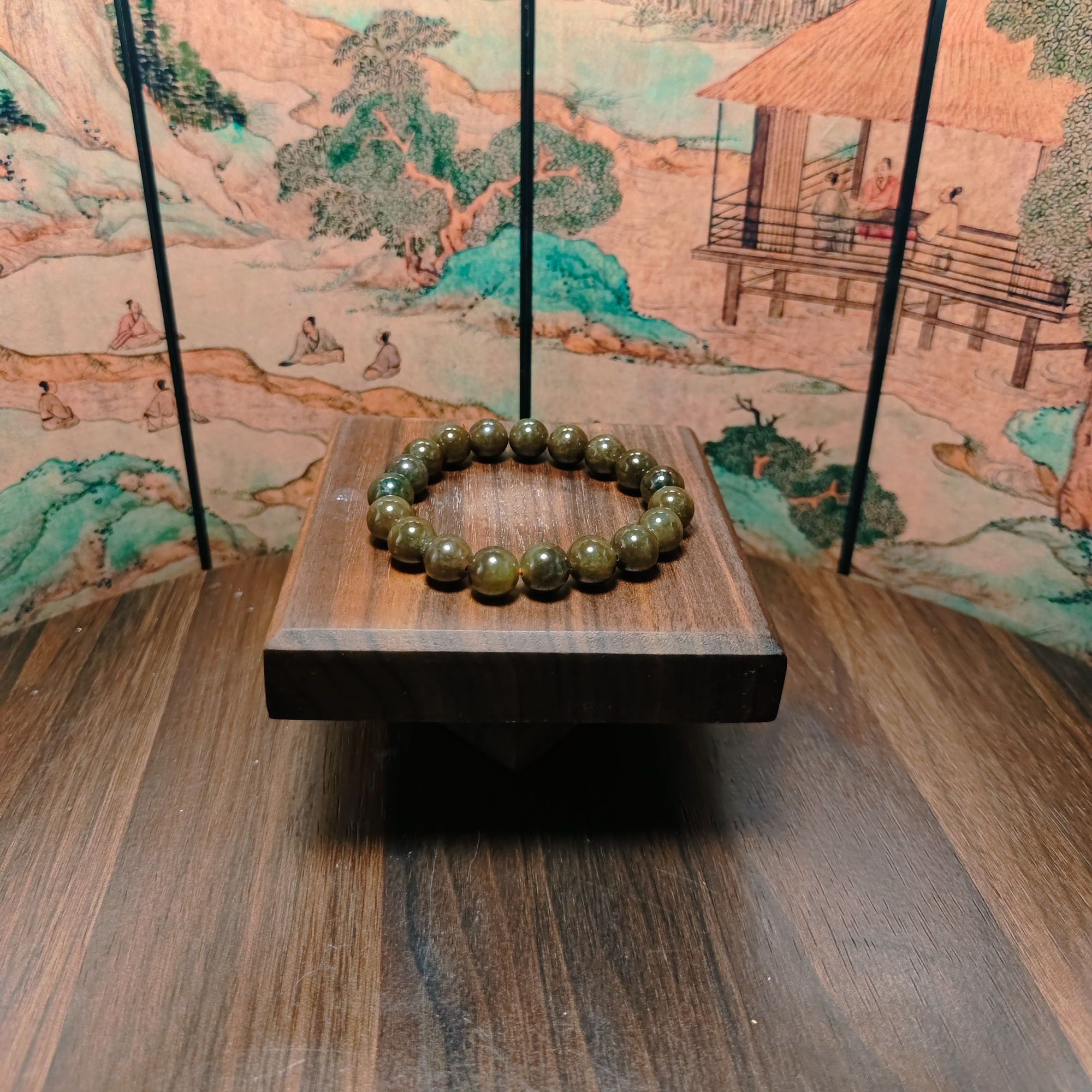 N和田玉且末糖圆珠手串（卡10）0064
