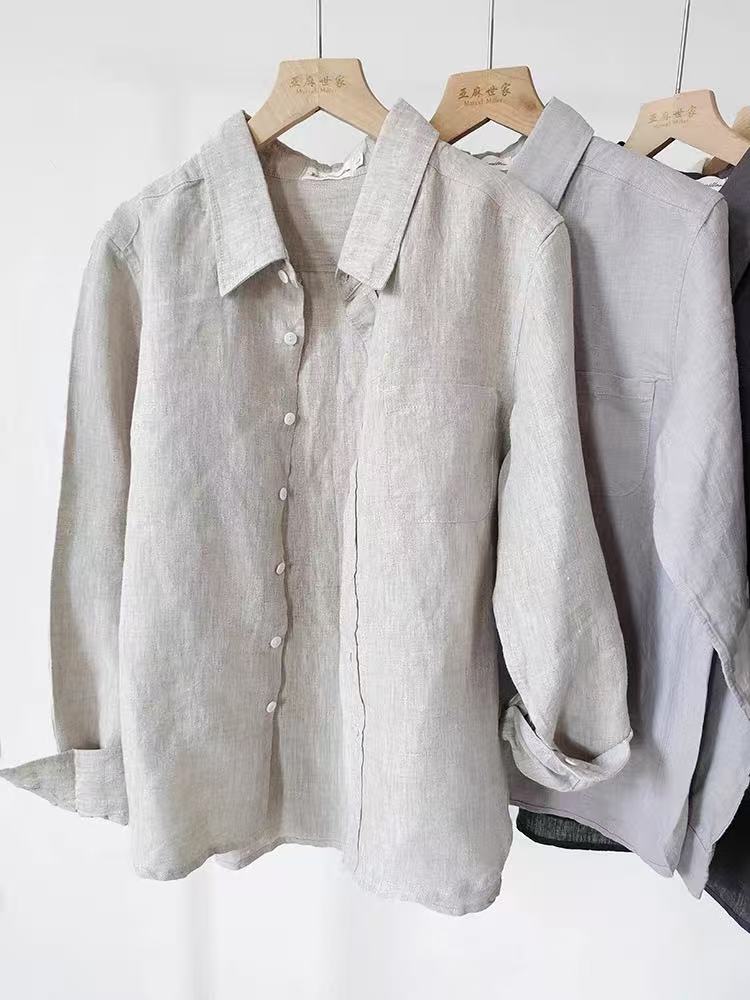 《英国订单》100纯汉麻休闲百搭纯色宽松衬衣夏季文艺简约男款