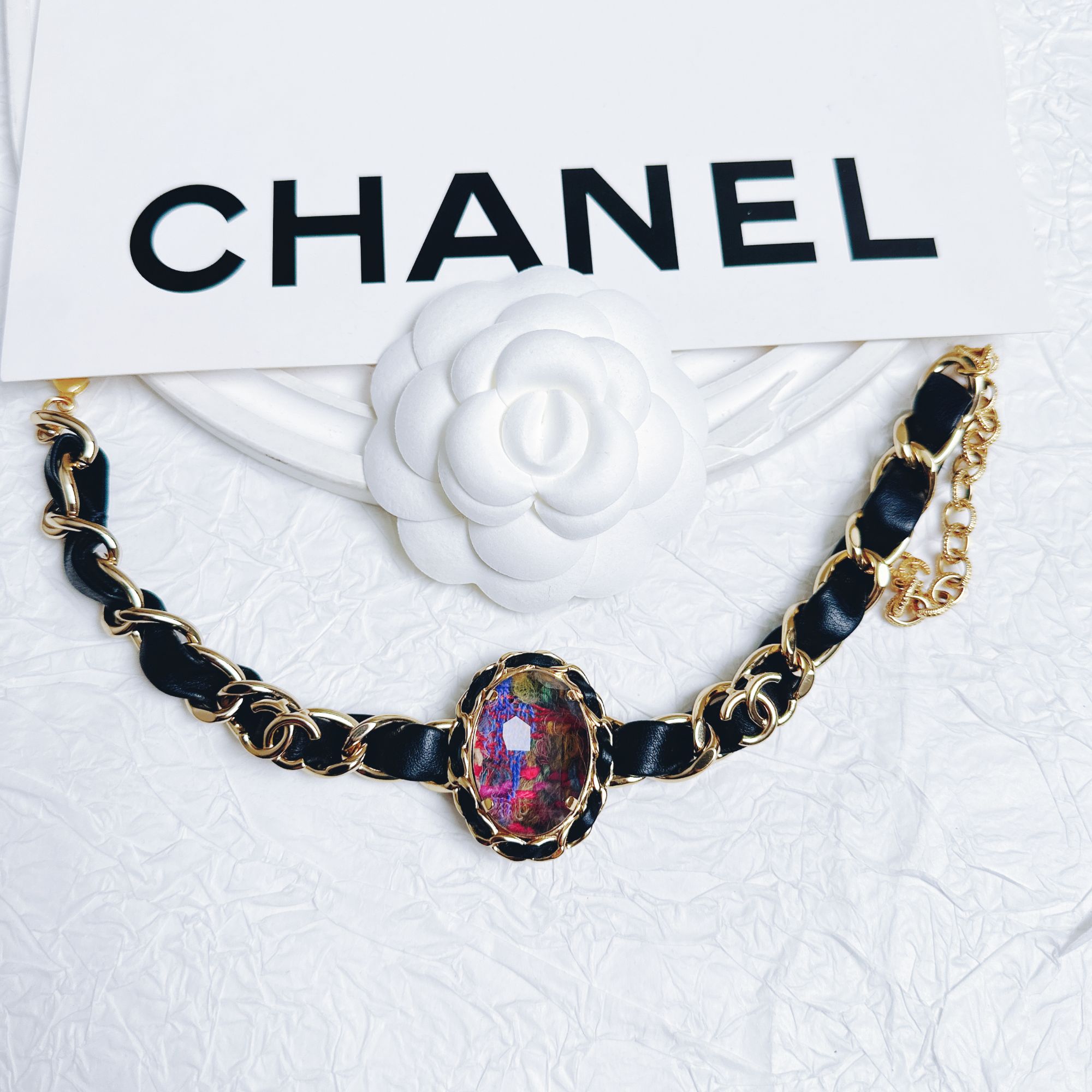 95新 Chanel/香奈儿 柚礼中古/香奈儿毛呢皮穿项链CC501025
