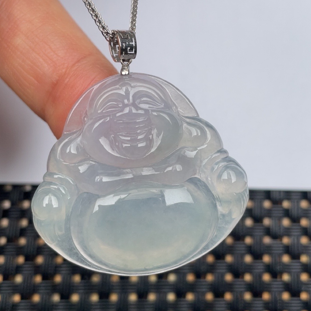 缅甸翡翠A货，冰种白冰佛公，裸石尺寸32.6-34.9-5.5