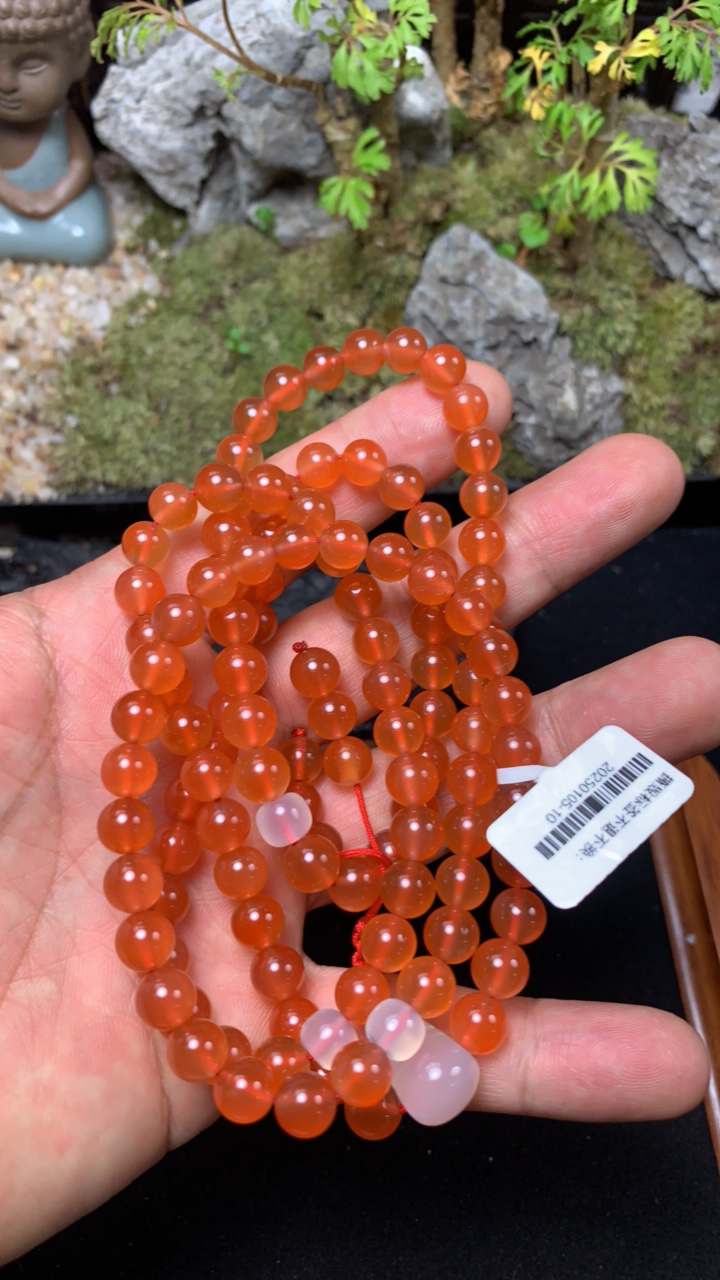 20250105-10天然原矿南红冰橘108多圈7mm