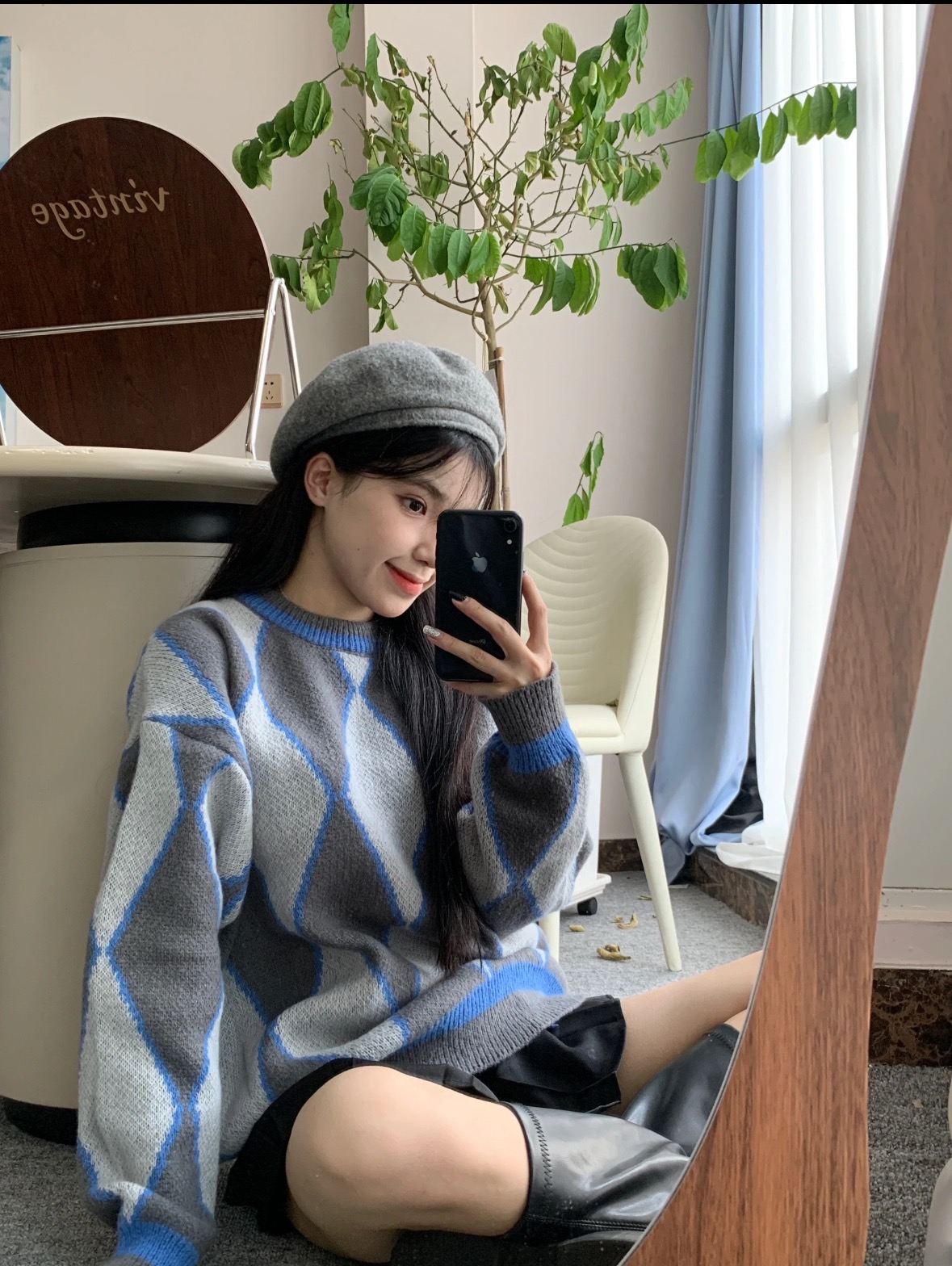 【M67~毛衣】春秋情侣款复古菱形格针织圆领毛衣