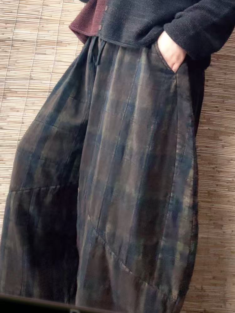 春冬季色织棉大版格子夹棉弯刀裤【裤长93臀围180】