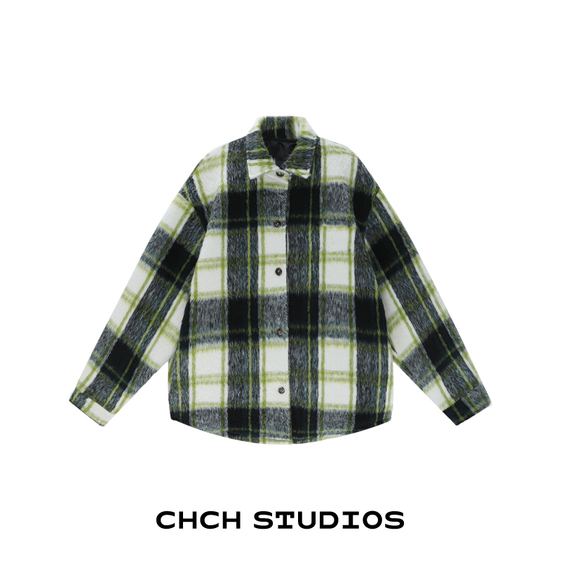 RAWT103743时尚学院风小熊格纹棉服女2025年冬韩系高级感翻领外套