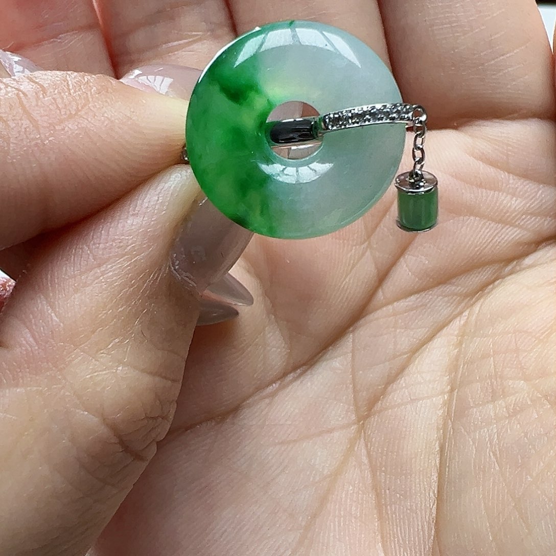 翡翠戒指18K金镶嵌@**主天然缅甸A货翡翠