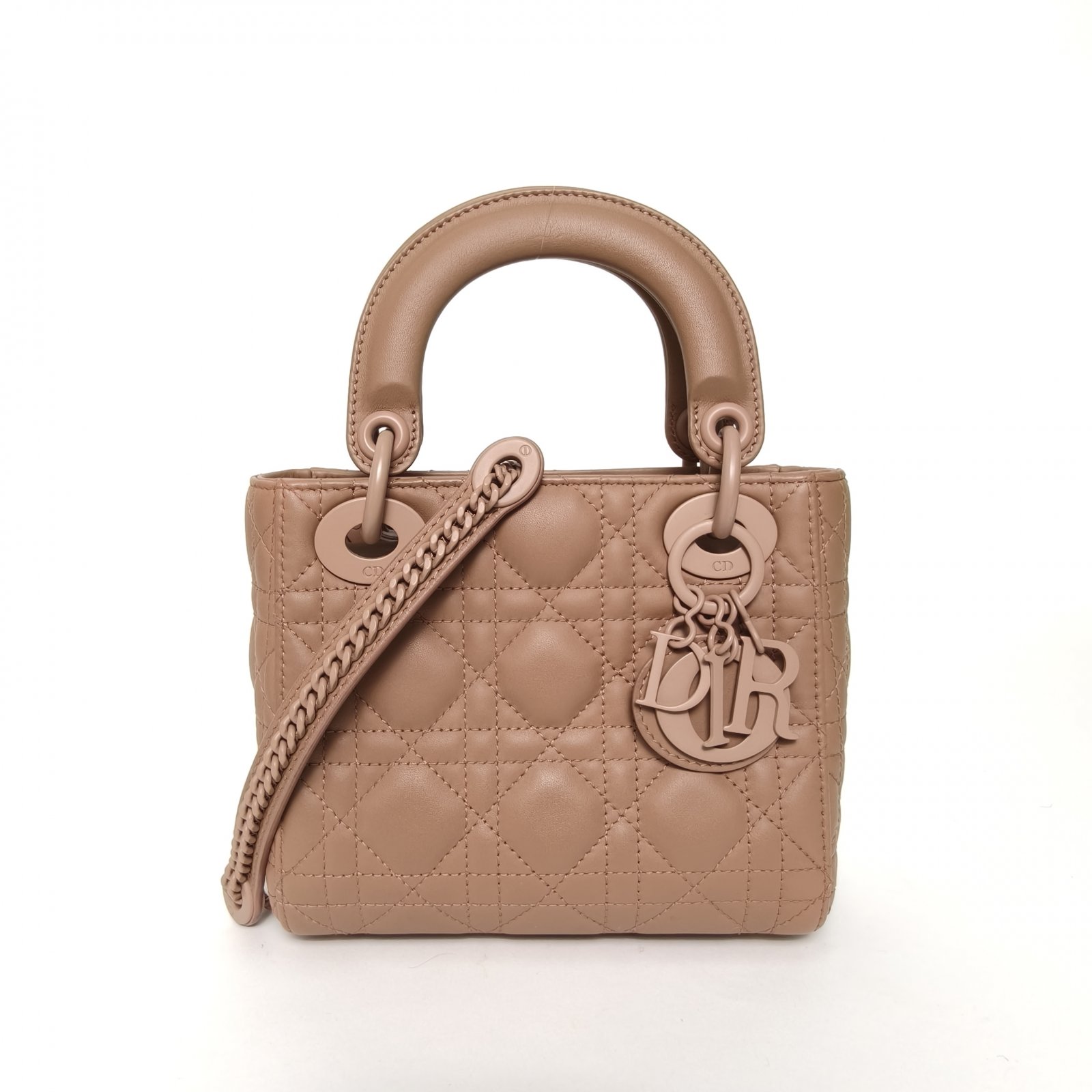 95新 DIOR/迪奥 【黑黑】戴妃包 三格 豆沙粉 皮革C 粉扣