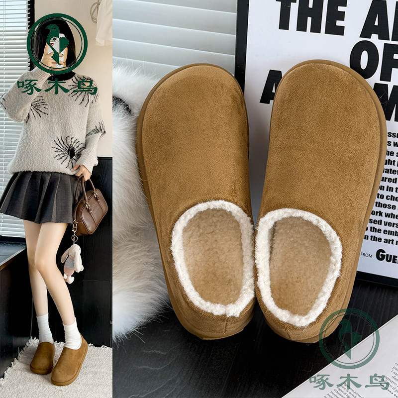 【啄木鸟061】品牌韩版包头鞋秋冬新款圆头博肯小土豆一脚蹬雪地鞋