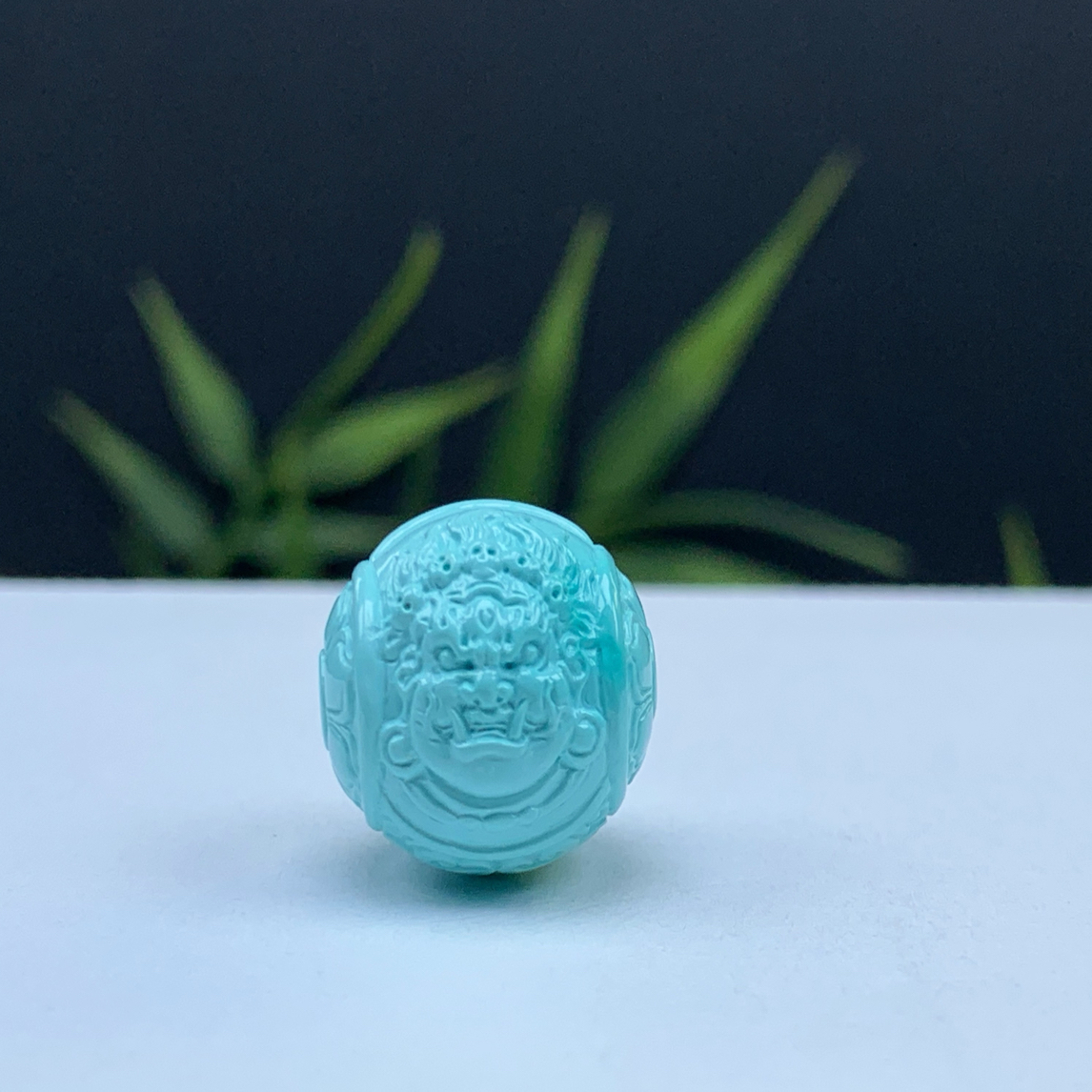 湖北原矿天然绿松石高瓷精品大黑天圆珠配饰尺寸14.6