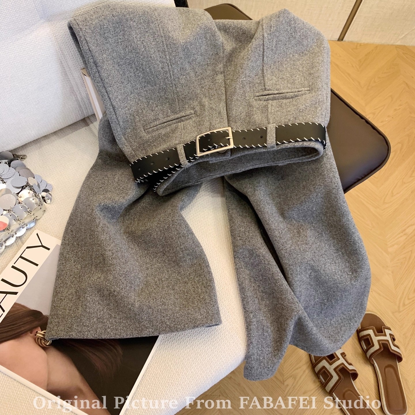 加厚保暖阔腿裤女秋冬季窄版高腰复古宽松显瘦百搭垂感毛呢休闲裤