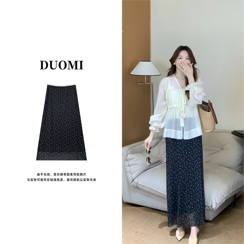 【DUOMI】夏季新款女装百搭时尚小众花花设计感半身裙女长裙D7290