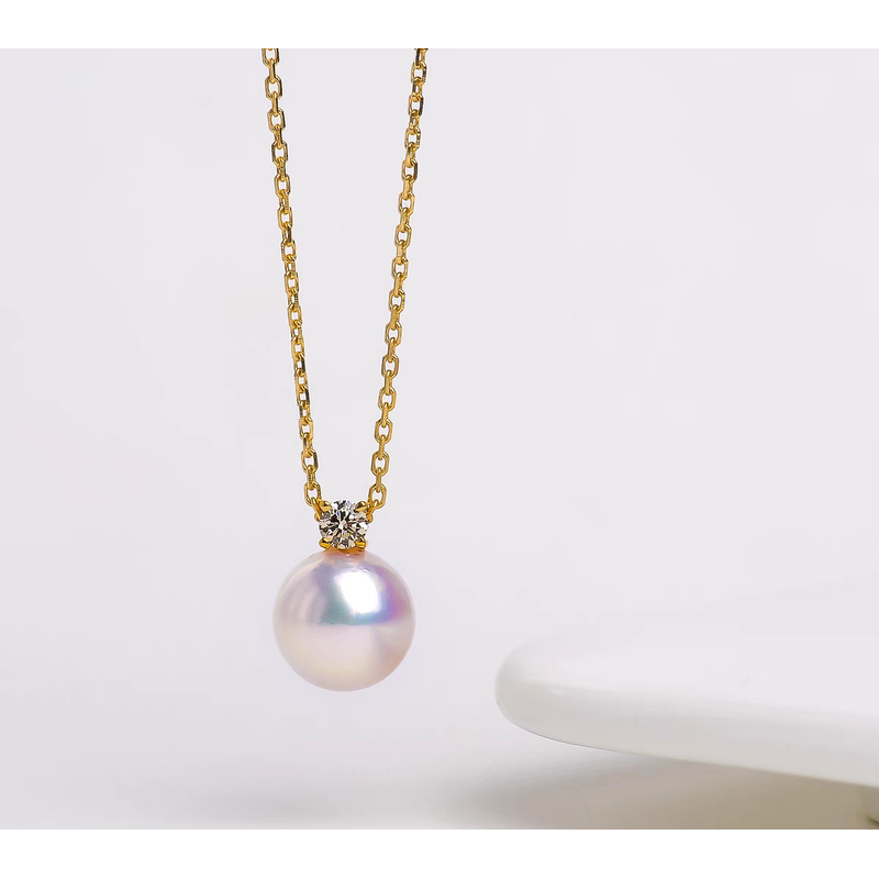 【毕业级大灯泡】18k海水珍珠金钻石akoya8.5-9mm天女级珍珠吊坠