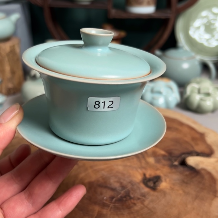 杯仿古釉手工三才盖碗有瑕