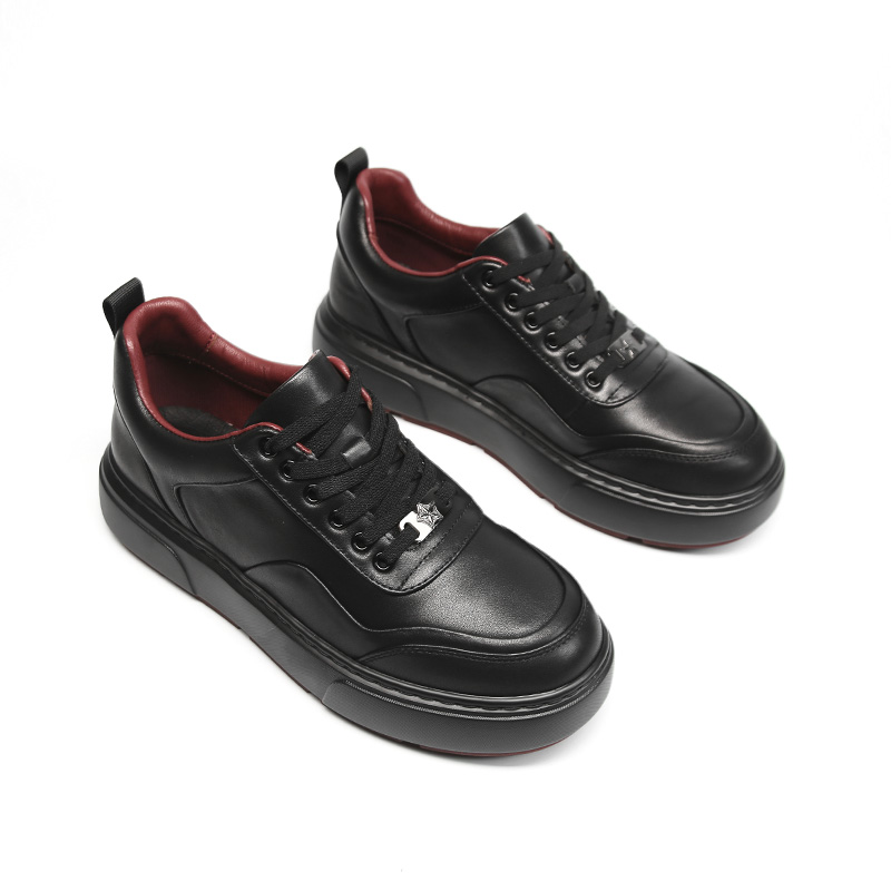 【头层牛皮】系带休闲皮鞋皮革拼接时尚休闲鞋百搭厚底黑色舒适男鞋