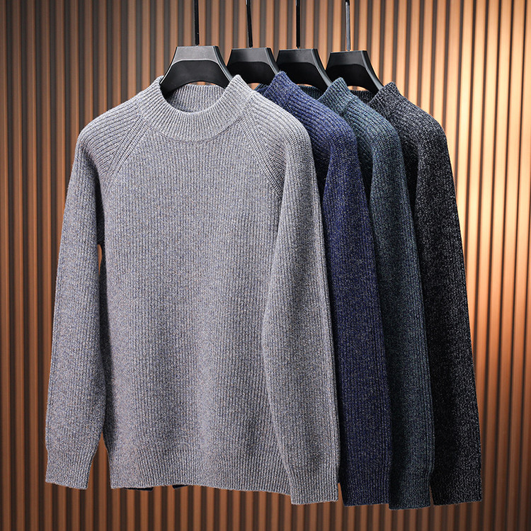 100%绵羊毛衫男士冬季加厚款圆领打底衫针织保暖休闲
