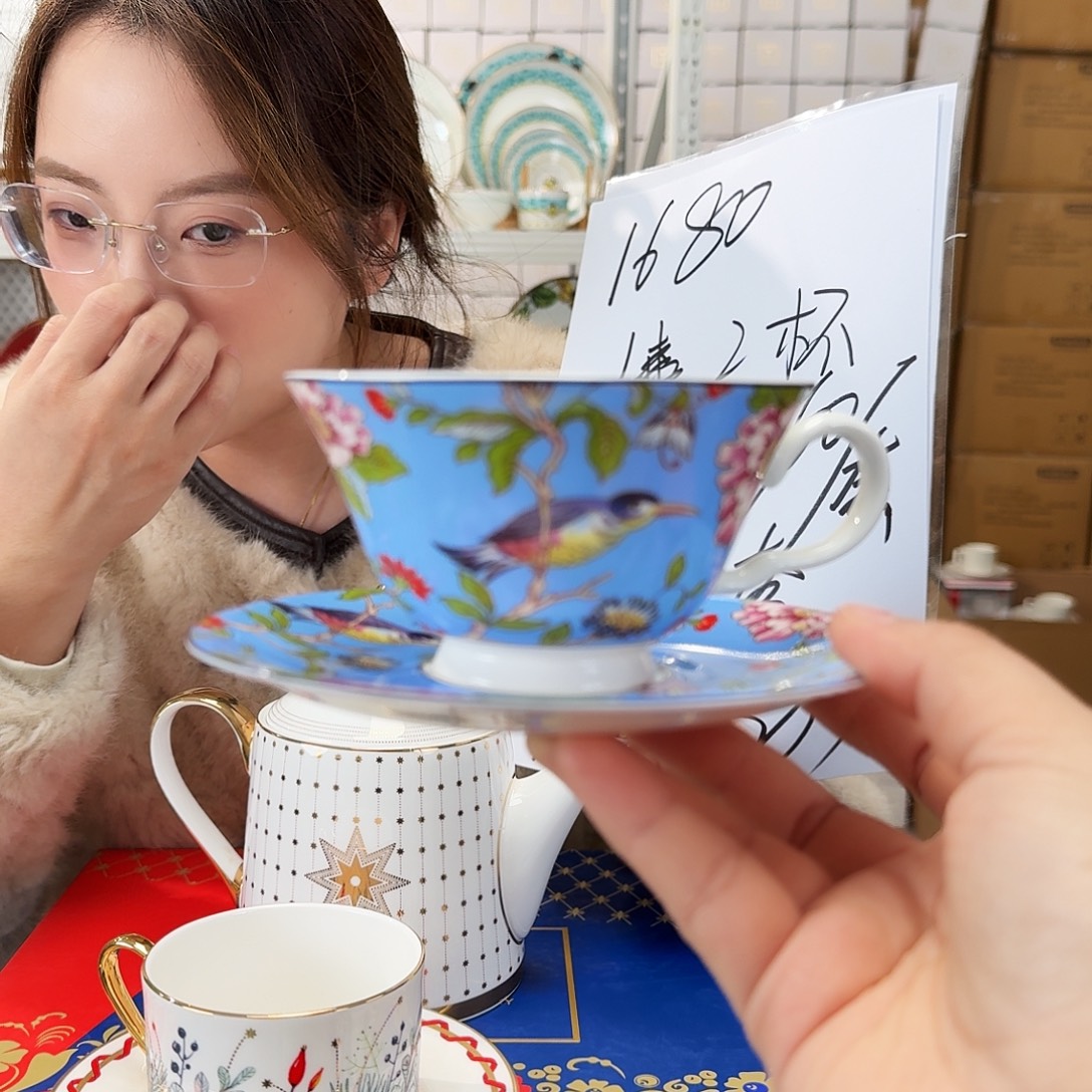 骨瓷高骨骨瓷咖啡杯碟一套220ml外贸骨瓷