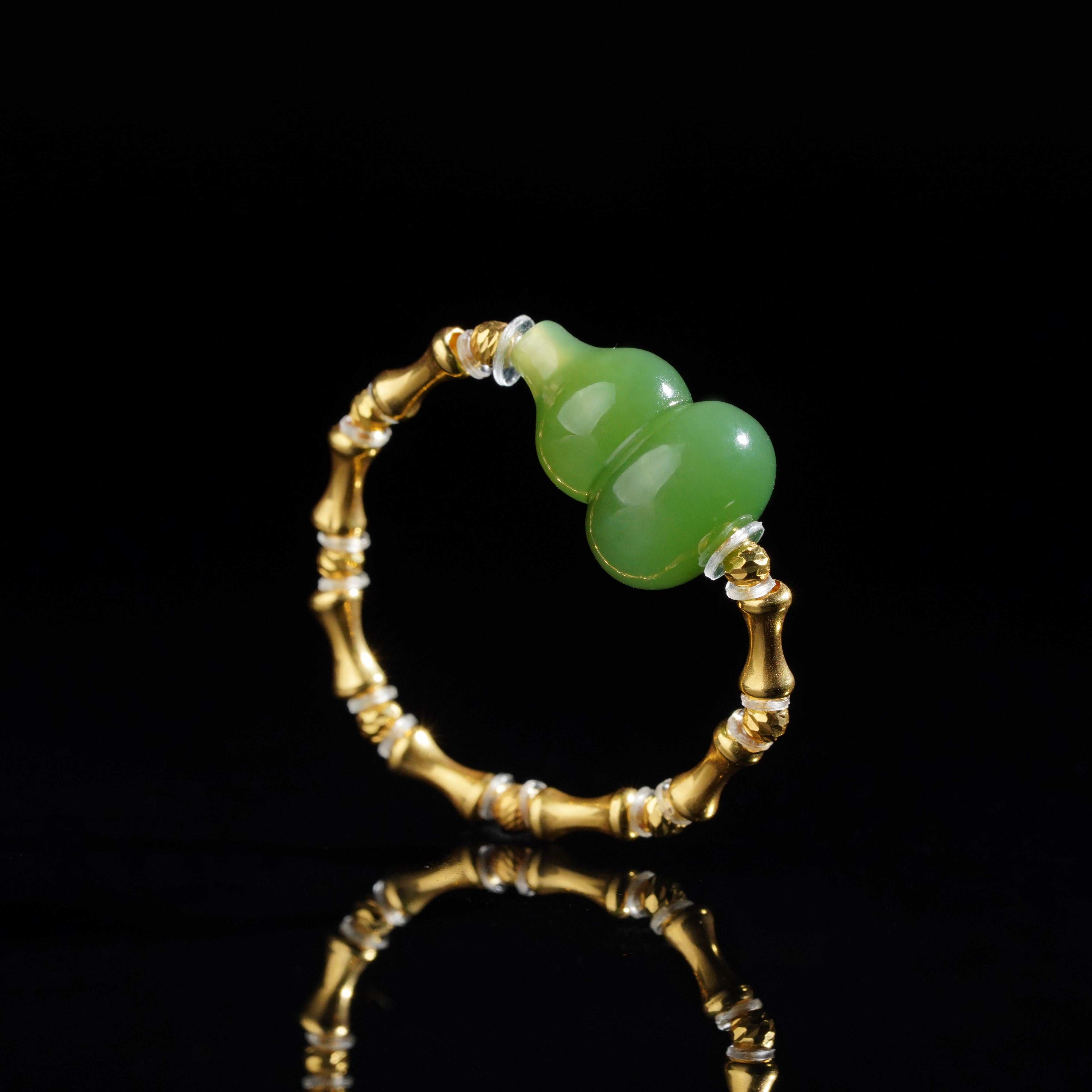 【慧子臻选】18k金和田玉碧玉葫芦戒圈 13*9mm P168