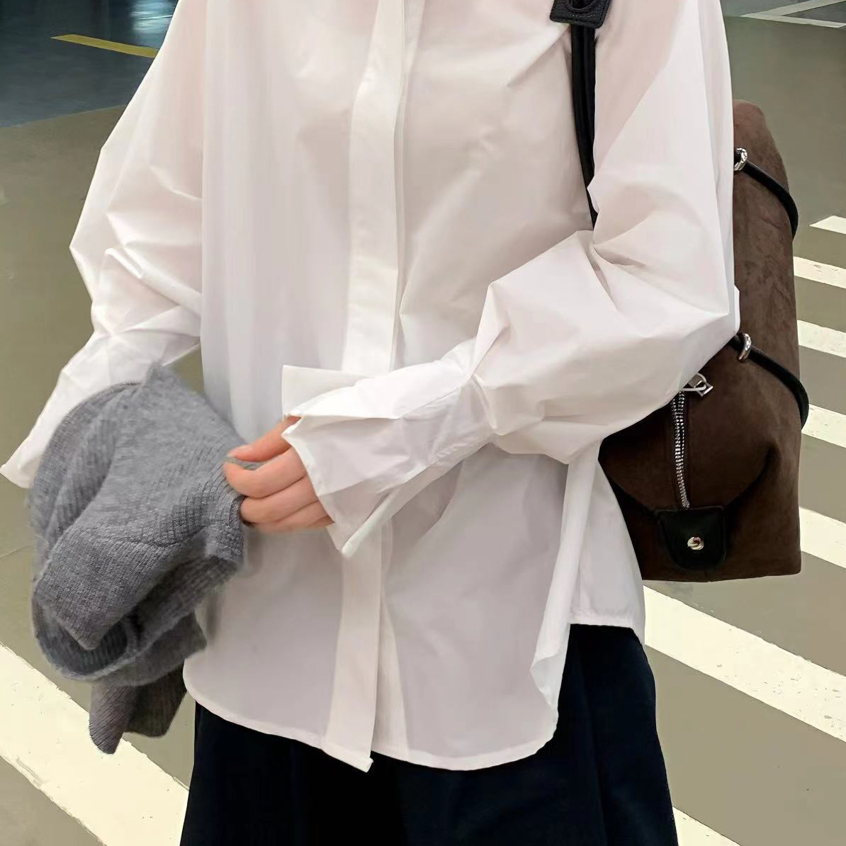 秋季女士休闲插肩袖通勤衬衫宽松百搭叠穿内搭上衣