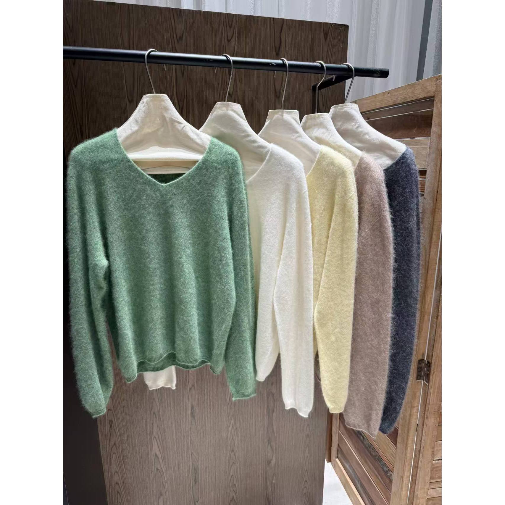 no退no换 鑫燃KIKI  落肩袖厚款V领慵懒风毛衣打底衫  257098 MHT