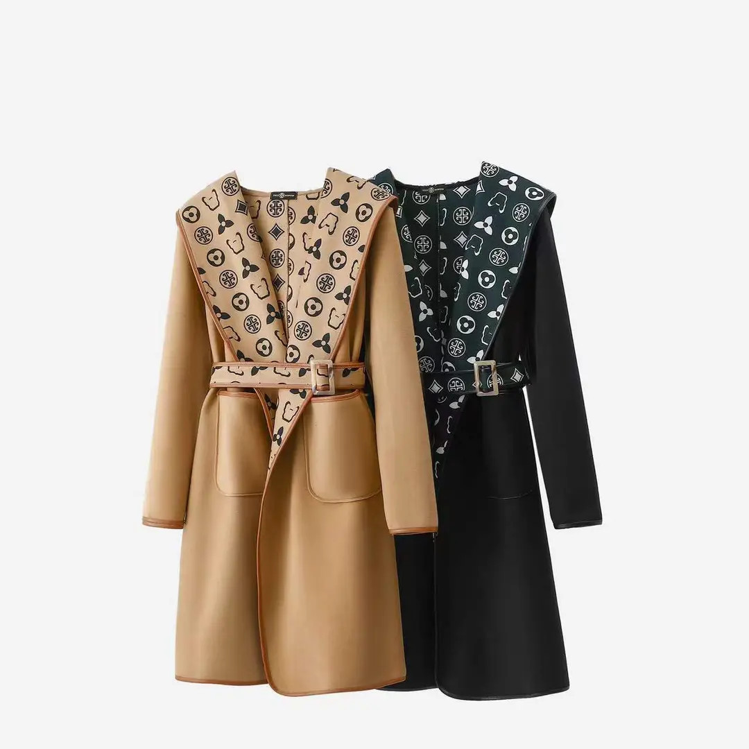 25新款 商场同款英伦满印毛呢外套长款23508