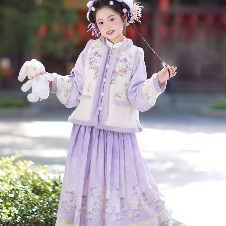 汉服女童冬款加绒拜年服中国风超仙唐装儿童加厚款古风套装过年服