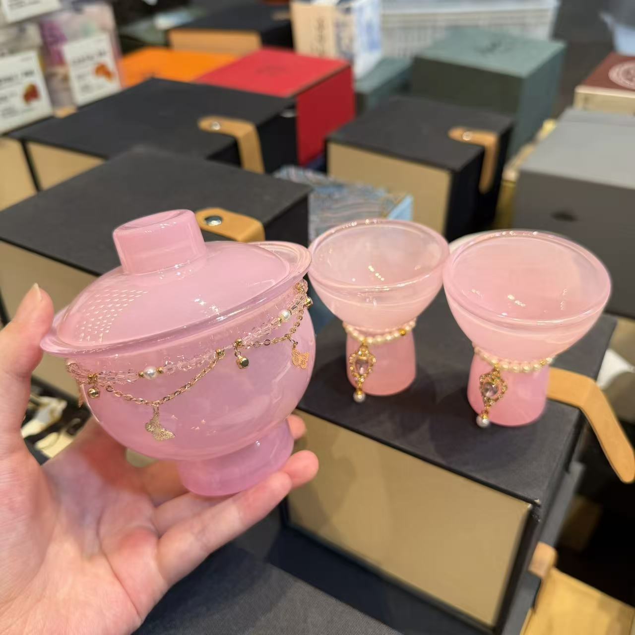 海棠粉琉璃茶具套 6356