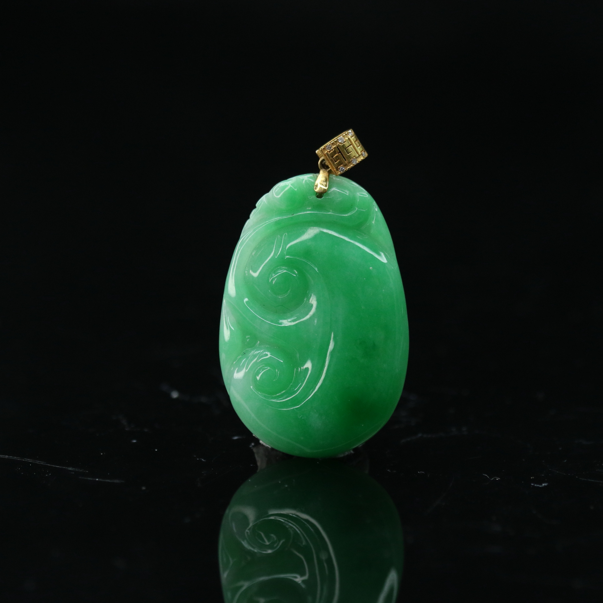 lot33天然缅甸翡翠A货18k绿如意/701434/保利厦门拍卖