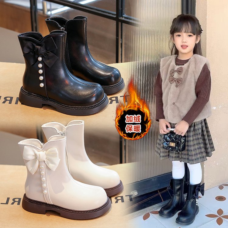 女童鞋儿童中筒靴2025秋冬季马丁靴英伦宝宝靴子公主皮靴