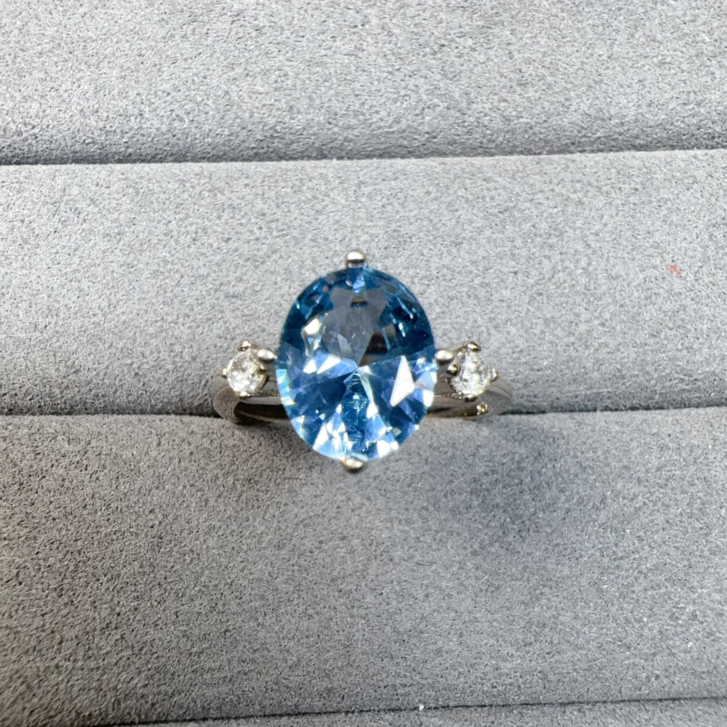 精品海蓝宝戒指S925银镶嵌活口戒指轻奢高订