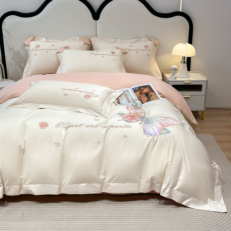 新款100%全棉长绒棉小清新刺绣绣花简约轻奢四件套（高端礼盒）