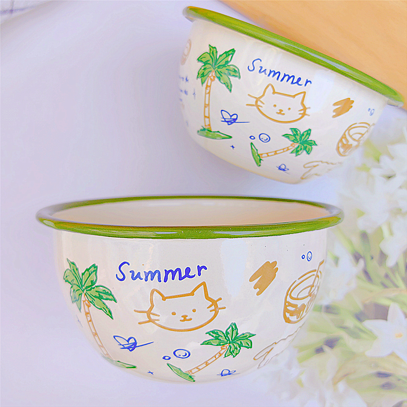 搪瓷碗加厚家用米饭碗吃饭碗宝宝辅食碗蘸料碗摔不碎耐高温