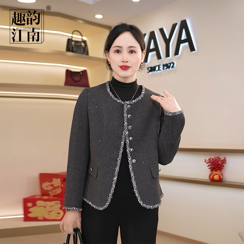 趣韵江南妈妈装花边小香风外套2025春季新款中老年女小个子上衣