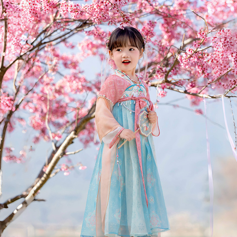 萌乎【春余】儿童古风汉服女童汉服唐制绣花连衣裙襦裙-241244