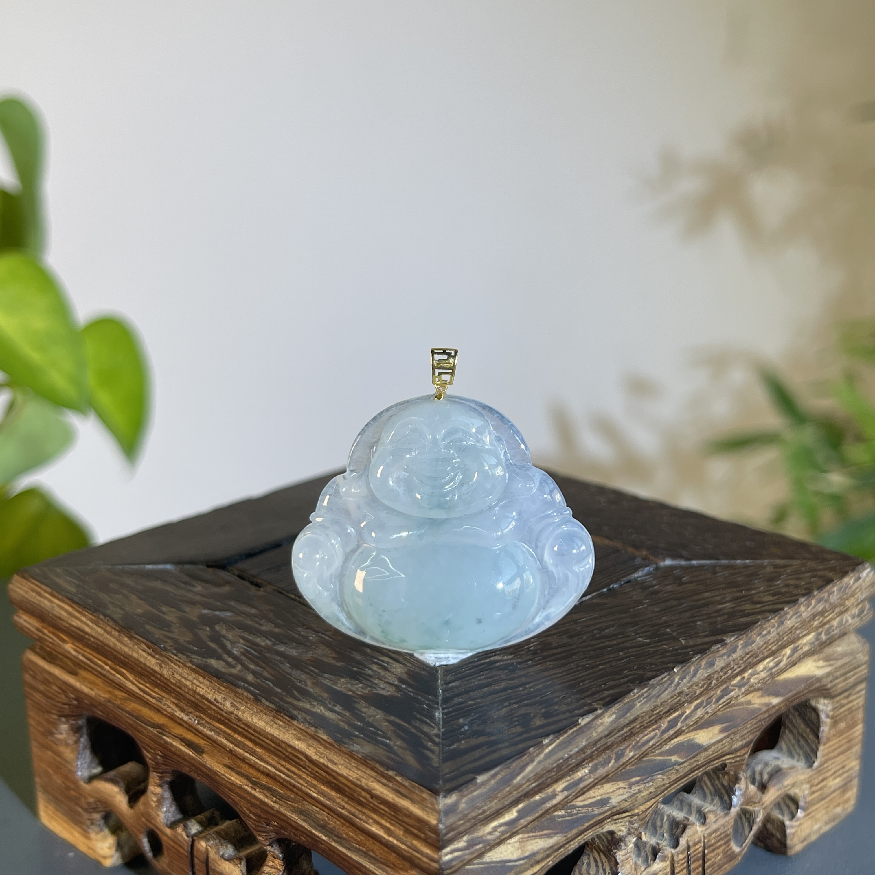 JXA13-63 天然翡翠缅甸A货 18K金扣头佛公