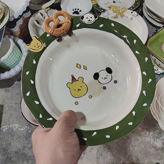 M***y陶瓷便携款瑕疵陶瓷介意不拍绿边草帽8寸