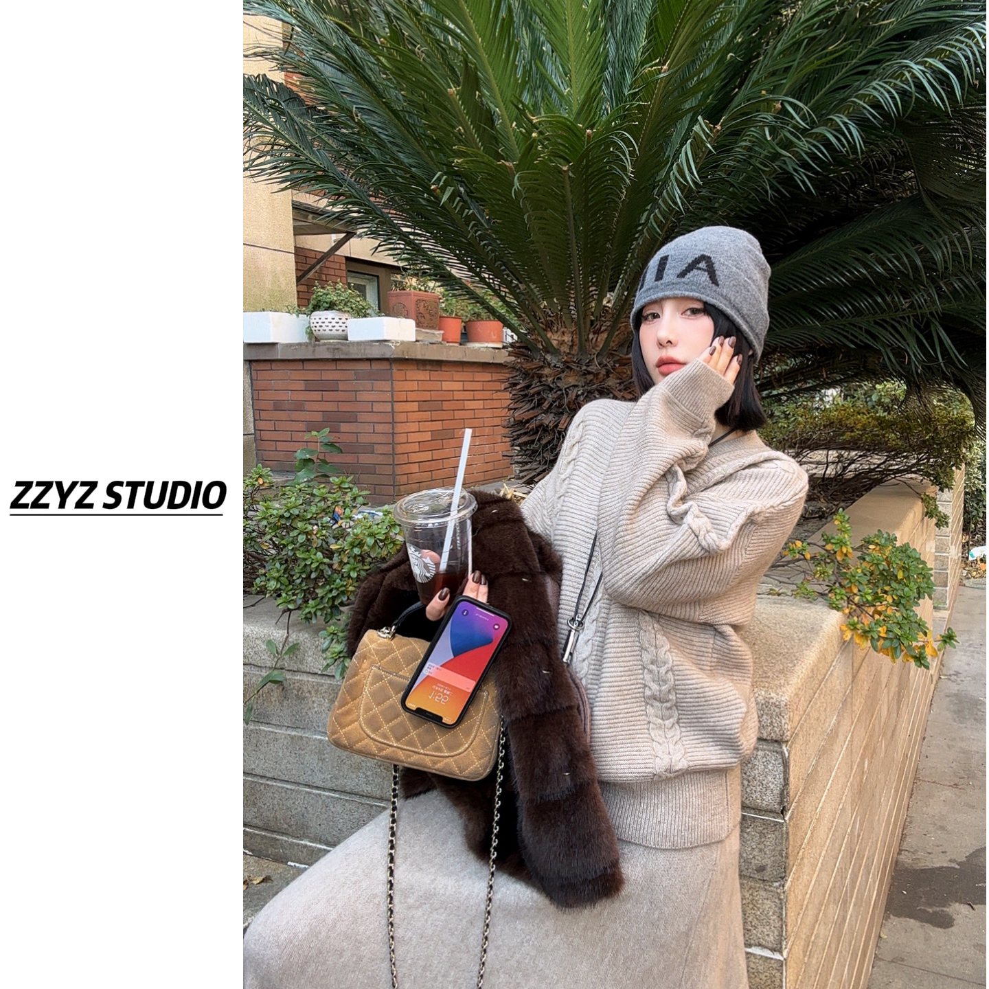 【ZZYZ】”哥本哈根往事”V领显瘦狡花套头毛衣➕气质半身裙套装